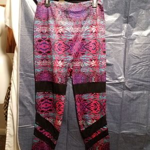 Pink black and green leggings with fishnets